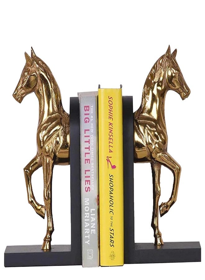 VOIDROP- Set of 2 Trotting Horse Bookend -bookends-Decorative Book Ends Horse,Horse Book Holder,Gold Book Holder,Book Shelf Accent,Decoration for Library Office Home heavybooks- Metal;Aluminium- Gold - Image 3